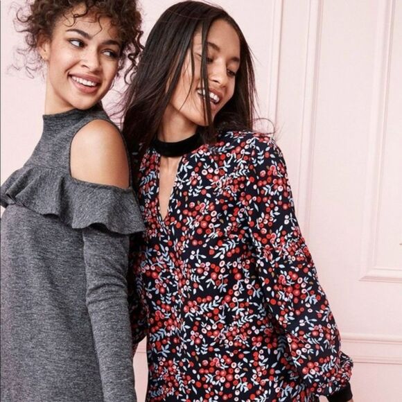 LOFT Berry Velvet Trim Floral Cutout Shift dress NWT - Picture 2 of 5